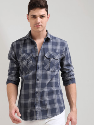 Estilocus Men Checkered Casual Grey Shirt