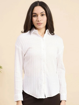 AA-HA! Women Self Design Casual White Shirt