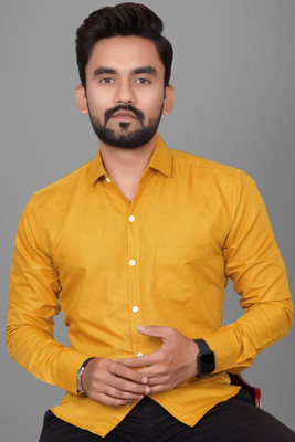 Voroxy Men Solid Casual Yellow Shirt