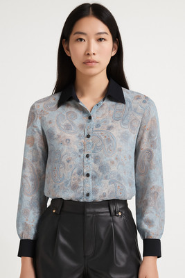 urban streetwear Women Printed Casual Blue Shirt