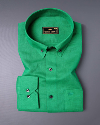 HOC Men Self Design Casual Green Shirt