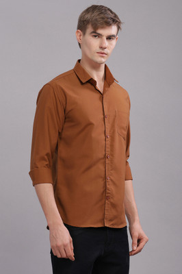 Dijuca Med Men Solid Casual Brown Shirt