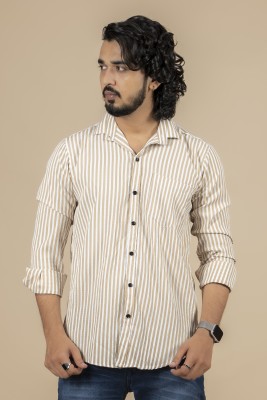 Sudan Men Striped Casual Yellow, White Shirt