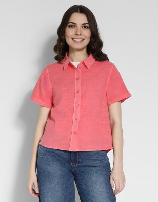 American Eagle Women Solid Casual Pink Shirt