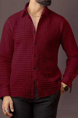 STOVESSY Men Self Design Casual Maroon Shirt