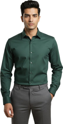 Pratap Trader's Men Solid Casual Dark Green Shirt