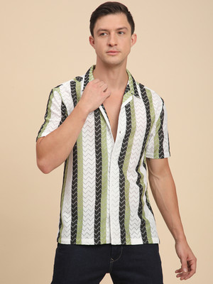 Voroxy Men Striped Casual Green Shirt