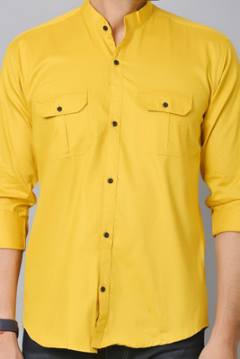 D GENRATION X Men Solid Casual Yellow Shirt