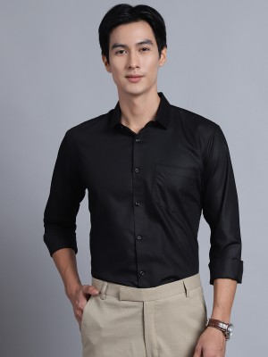 Majestic Man Men Solid Formal Black Shirt