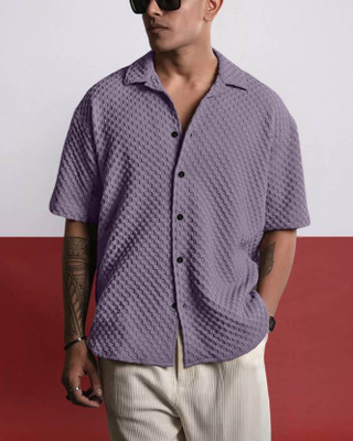 Voroxy Men Self Design Casual Purple Shirt