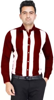 SHOPPY UNLIMITED Men Color Block Casual White, Maroon Shirt