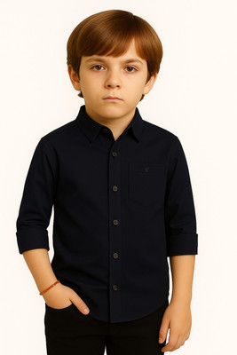 jabak creation Boys Solid Casual Dark Blue Shirt