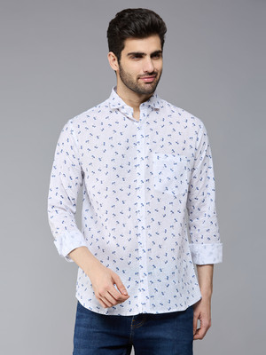 YUGENTO Men Printed Formal White Shirt