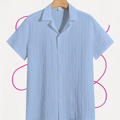 Looksky Men Self Design Casual Light Blue Shirt