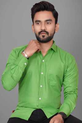 VERTUSY Men Solid Formal Light Green Shirt
