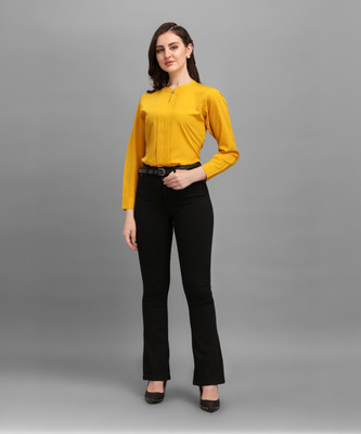 Kinjo Women Solid Formal Yellow Shirt
