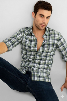 U TURN Men Striped Casual Light Green Shirt