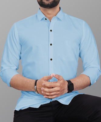 METRONAUT Men Solid Casual Light Blue Shirt