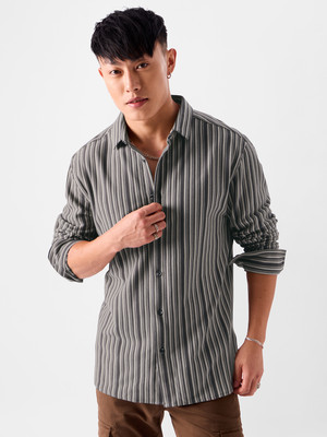 The Souled Store Men Striped Casual White, Black Shirt