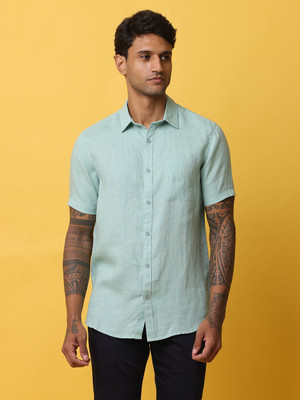 Wearhouse Men Solid Casual Light Green Shirt