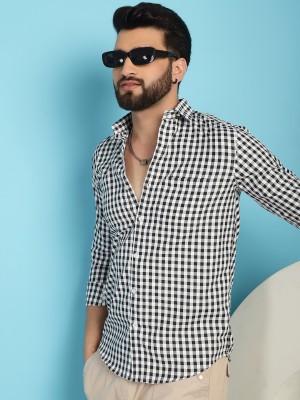 Indian Needle Men Checkered Casual Black, White Shirt