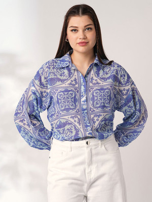 Globus Women Printed Casual Blue Shirt