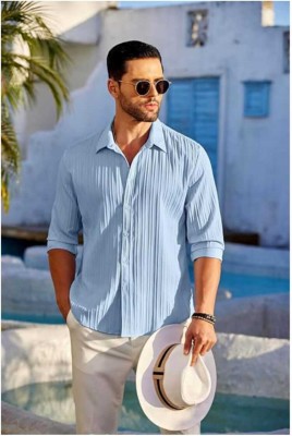 drezia Men Self Design Casual Light Blue Shirt