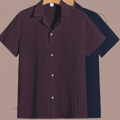 Jenil Fashion Men Self Design Casual Purple, Dark Blue Shirt(Pack of 2)