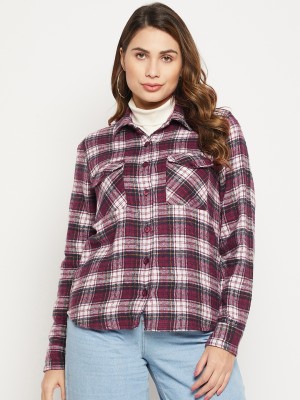 AINE Women Checkered Casual Maroon Shirt