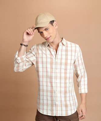 HIGHLANDER Men Checkered Casual Pink Shirt