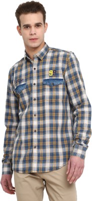 V-MART Men Checkered Casual Yellow, Dark Blue, White Shirt