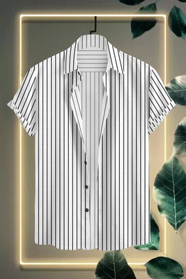LAMBOO Men Striped Casual White Shirt