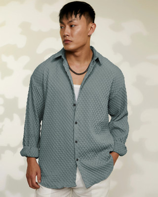 METRONAUT Men Self Design Casual Grey Shirt