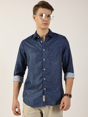 THOMAS SCOTT Men Self Design Casual Dark Blue Shirt