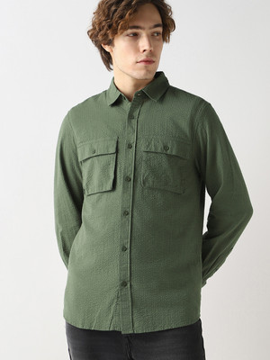 BEWAKOOF Men Self Design Casual Green Shirt