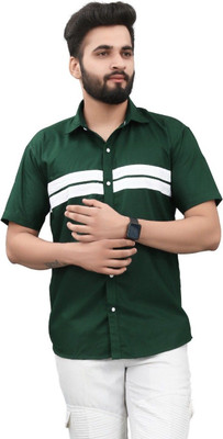 GAZZY CREATION Men Striped Casual Green Shirt