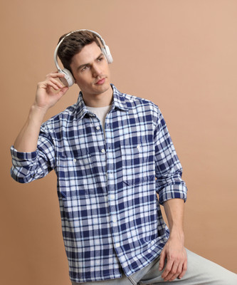 HIGHLANDER Men Checkered Casual Dark Blue, Light Blue, White Shirt