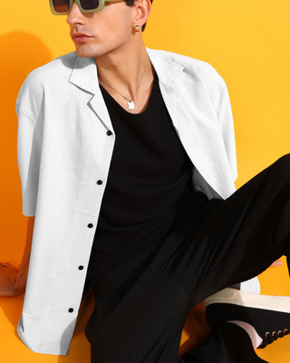 INDICLUB Men Self Design Casual White Shirt