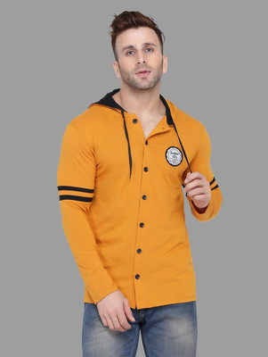 Money Leaf Graphic Print Men Hooded Neck Gold T-Shirt