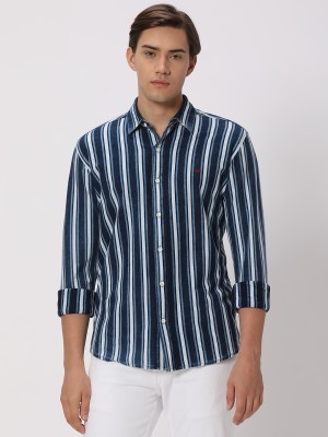 MUFTI Men Striped Casual Blue Shirt