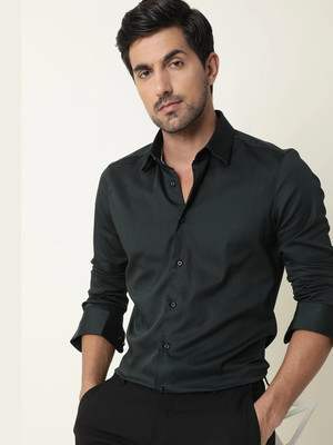 RARE RABBIT Men Solid Formal Green Shirt
