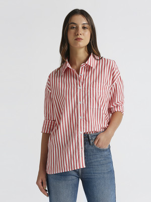 Pepe Jeans Women Striped Casual Red Shirt