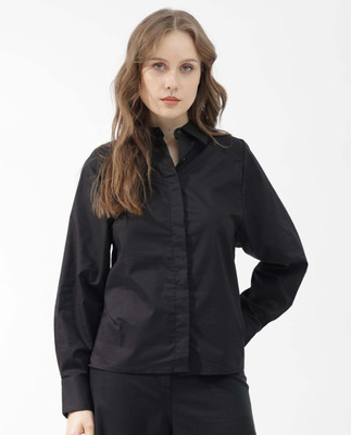 RAREISM Women Solid Party Black Shirt