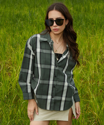 Pinacolada Women Checkered Casual Green Shirt