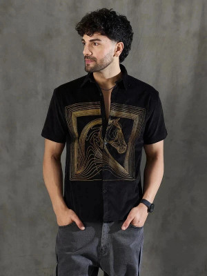 FUGAZEE Men Self Design Casual Black Shirt