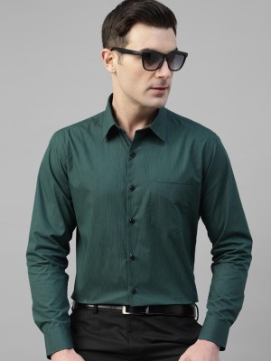 English Navy Men Striped Formal Dark Green Shirt