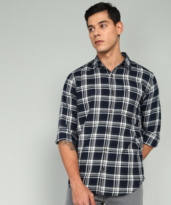 WROGN Men Checkered Casual Dark Blue, White Shirt