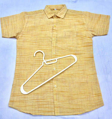 W S TEXTILE Men Self Design Casual Yellow Shirt