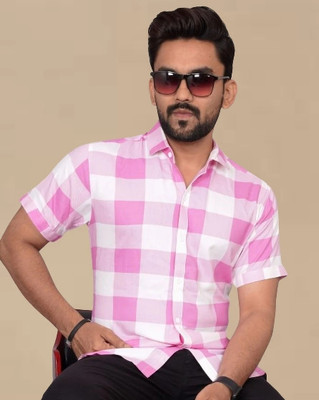 METRONAUT Men Checkered Casual Pink Shirt