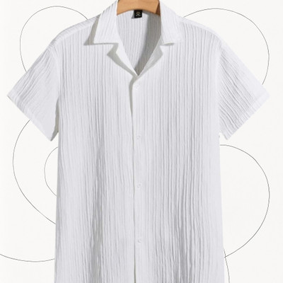 A DEEMOON TREND Men Self Design Casual White Shirt